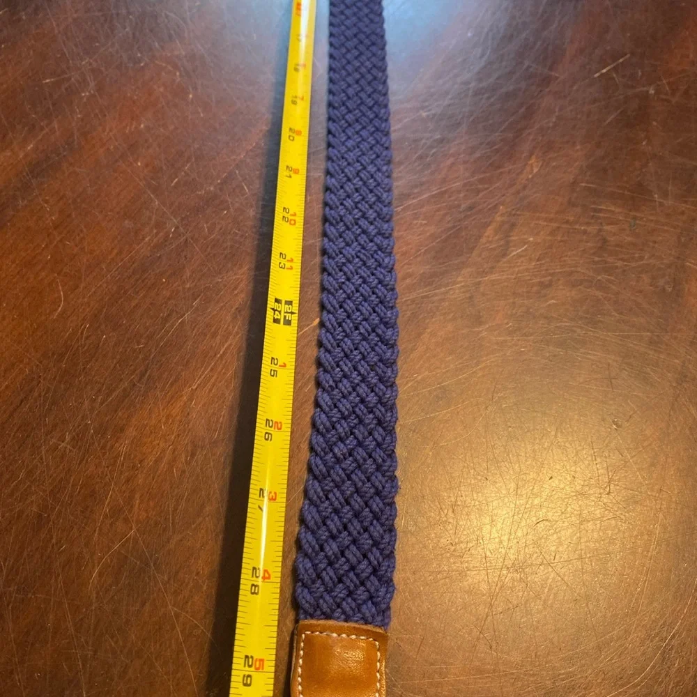 Eddie Bauer Navy Braided Belt with Tan Leather Accents